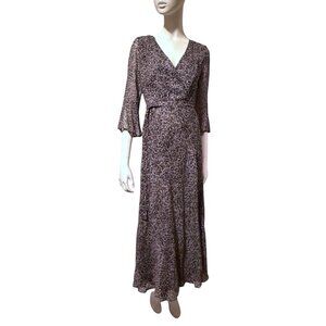 Y2K Isabella Bird Silk Maxi Dress 4 Bias Cut Faux Wrap Animal Print 100% Silk